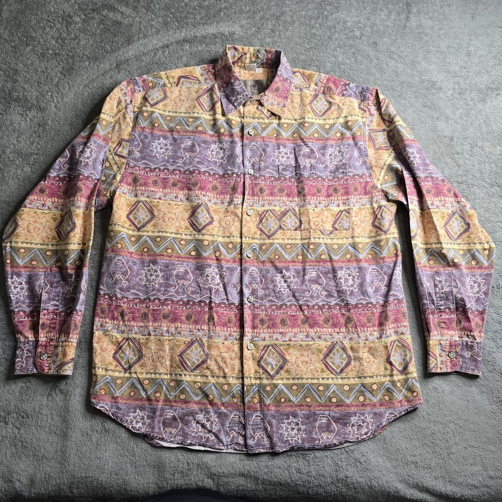 The Territory Ahead Shirt Mens Large Western Aztec Design Long Sleeve Tribal